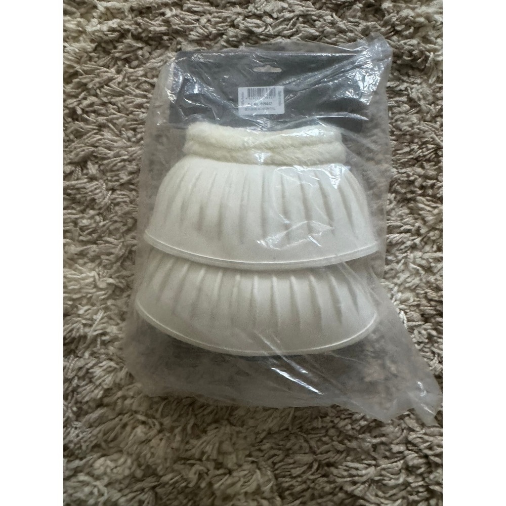 Saxon Fleece Trimmed Rubber Bell Boots White Full Size Horse Hoof Protection - Picture 2 of 6